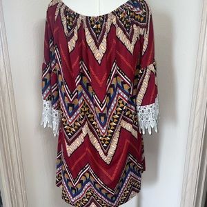 Win Win Boho Off Shoulder Chevron Top